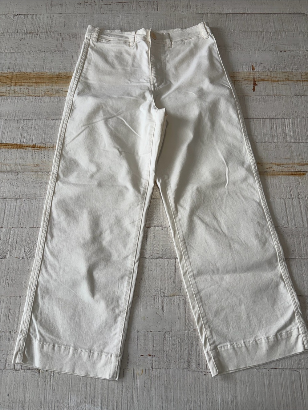 Marine Layer size 8 Bridget Slim Wide Leg High Rise Cropped Pants in Cream